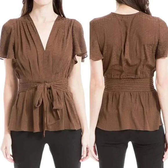 Max Studio Women's Flutter Sleeve Waist Tie Blouse in Pink Size XL NWOT $98 - Picture 11 of 11